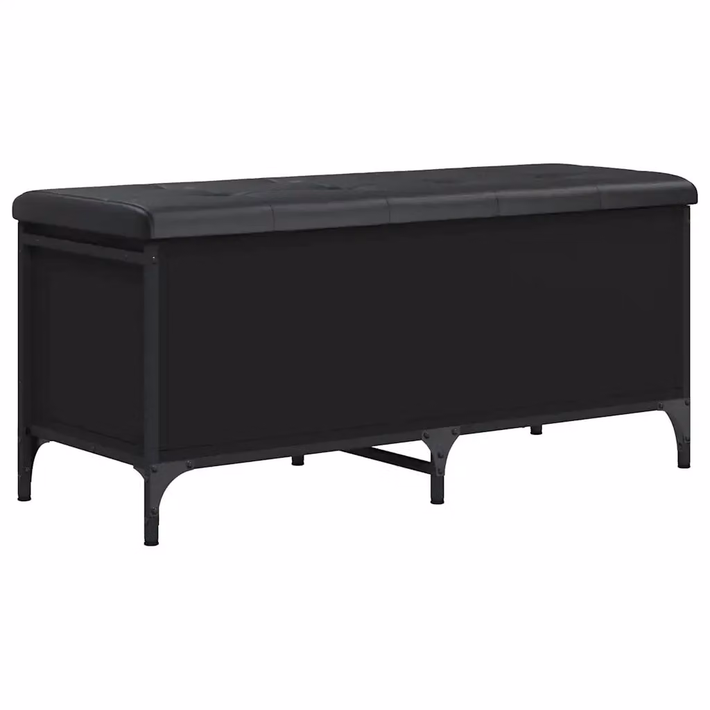 Panca portaoggetti moderna vidaXL in legno e metallo con rivestimento in ecopelle nera L: 102 cm, P: 42 cm, H: 45 cm – 2