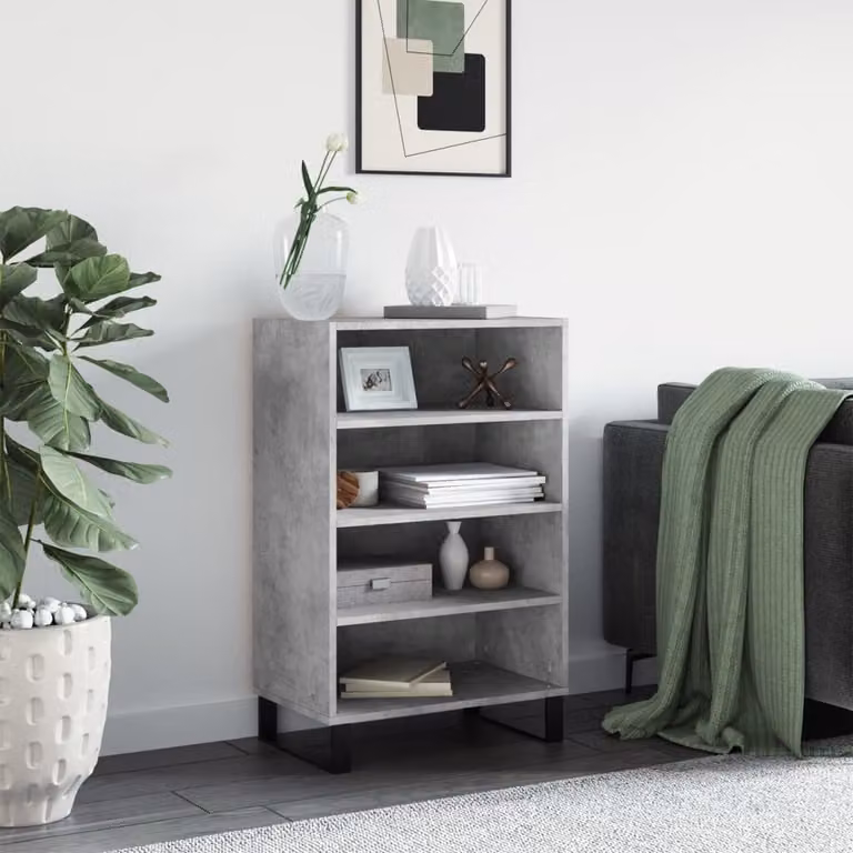 Credenza moderna vidaXL in legno multistrato e metallo, Grigio Cemento, L 57 cm x P 35 cm x H 90 cm