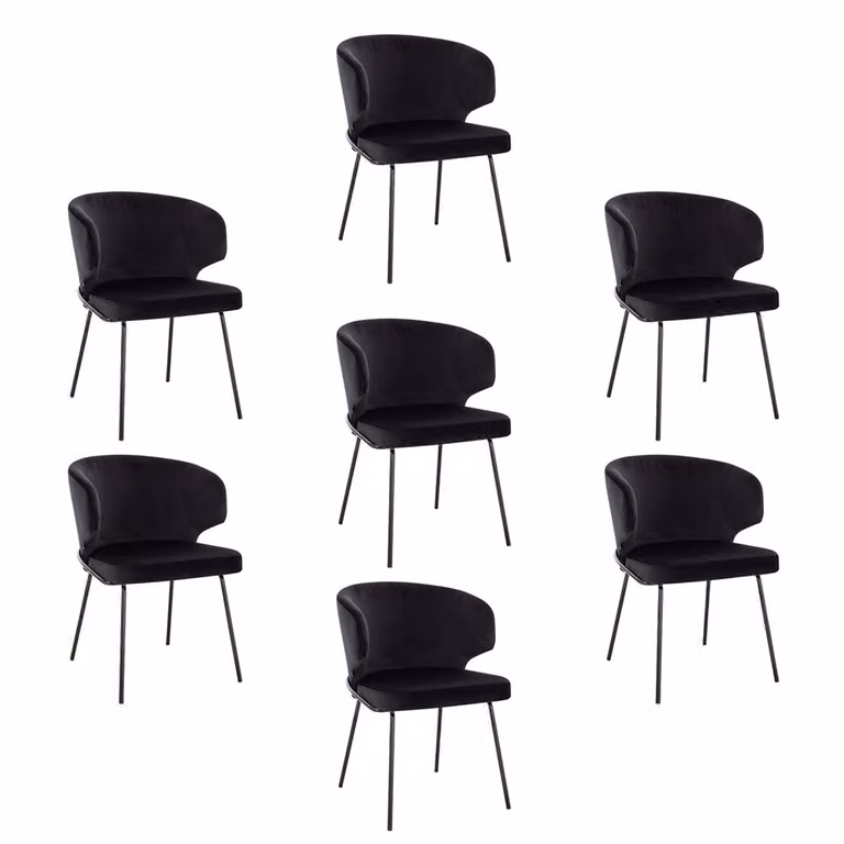 Home Deluxe - Sedia imbottita AMARA- 7 pezzi, colore: nero velluto - imbottitura morbida, carico massimo 120 kg I Sedia da cucina Sedie da pranzo Sedie da sala da pranzo
