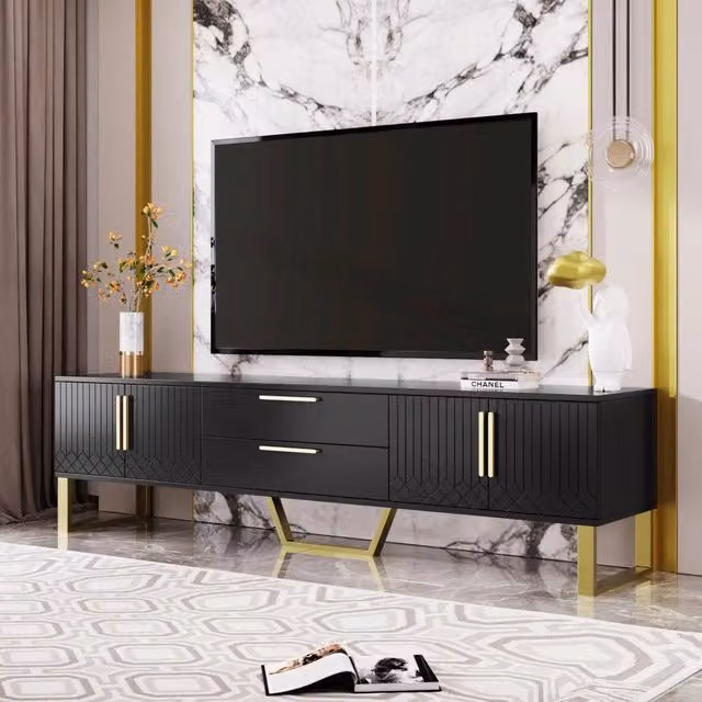 Mobile TV 170x40x53;5 cm con 4 ante; finitura lucida; MDF; nero
