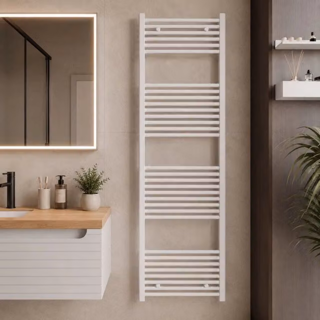 Termoarredo scaldasalviette tubolare tondo in acciaio bianco opaco *** finitura- bianco opaco, misure h1800xl600xi550...