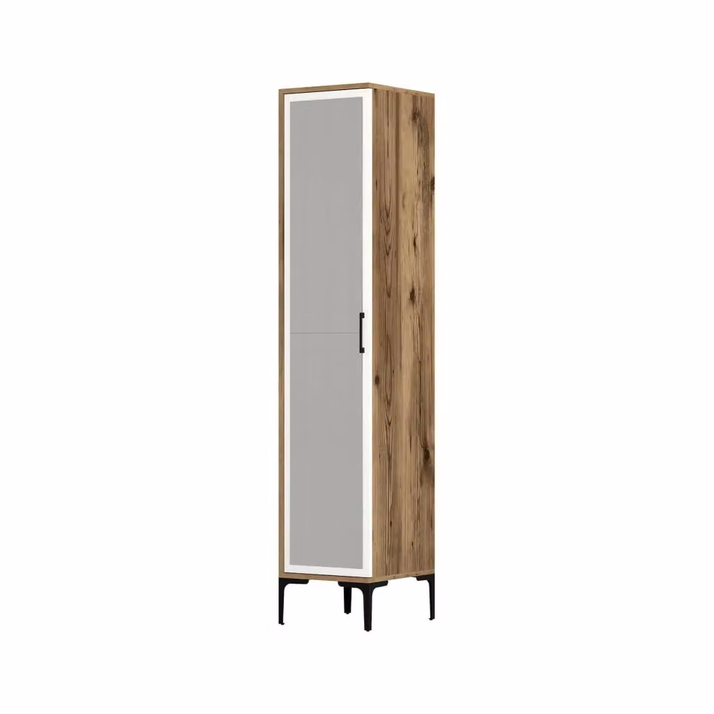 Armadio Multiuso Asfodelo DMORA con 1 Anta e 4 Ripiani, Marrone e Bianco, L/P/H: 40 x 48 x 201 cm – 2
