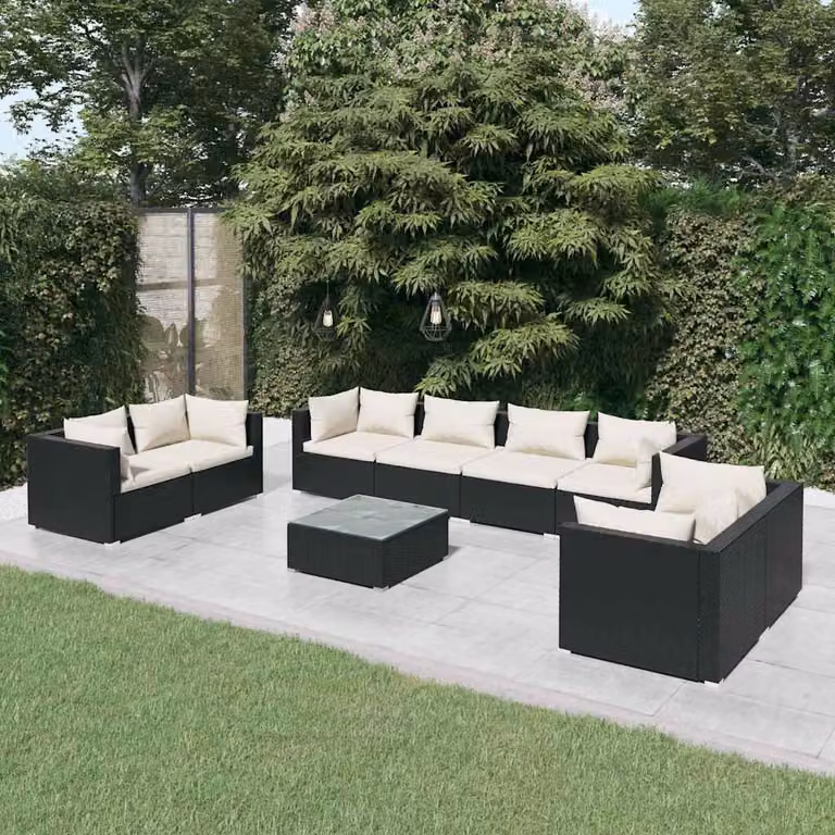 vidaXL Set Divani da Giardino 9 pz a Forma a U con Cuscini Beige e Struttura in Metallo Nero