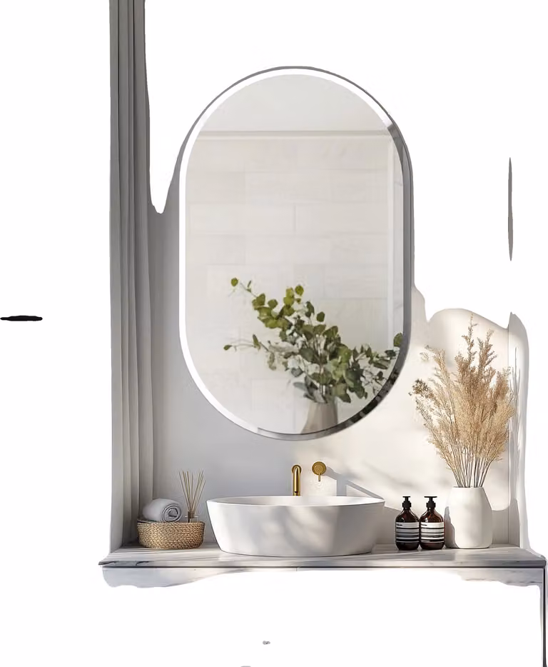 Specchio da bagno ovale senza cornice, vetro resistente, stile minimalista, 32x20 pollici