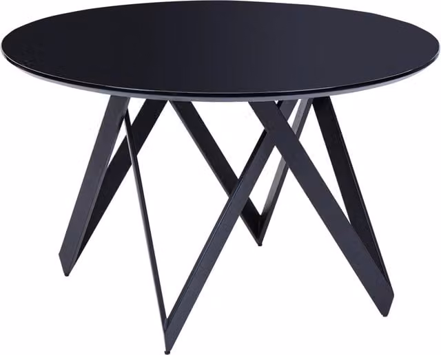 Tavolo da cucina rotondo moderno BELIANI con piano lucido in MDF e gambe in metallo nero, diametro 120 cm, 4 posti