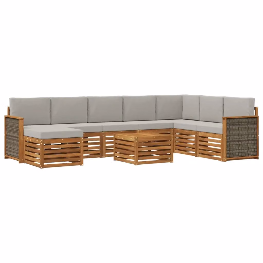 Set di divani da esterno vidaXL 7 pz in legno di acacia con tavolino e pouf, colore beige e grigio – 2