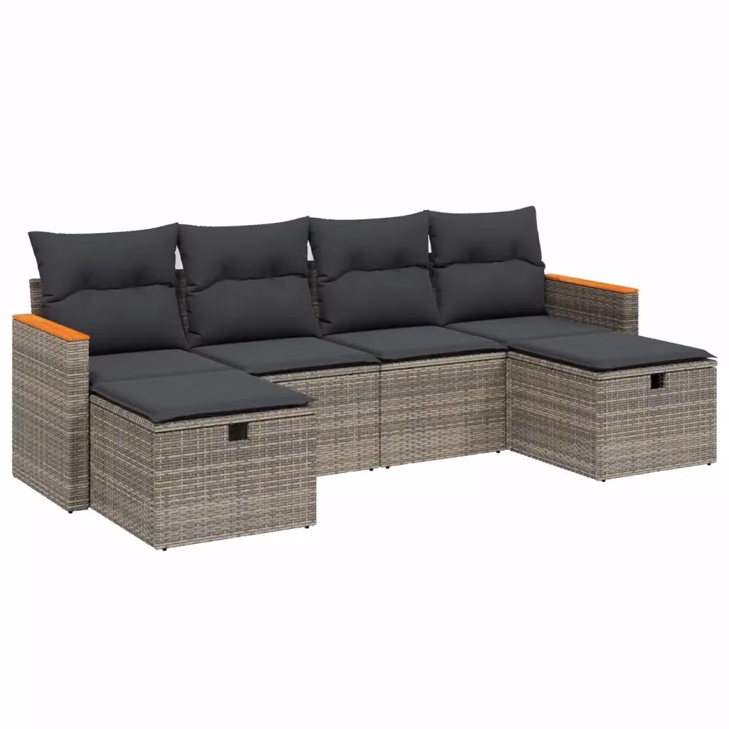 Set Divano da Giardino a L vidaXL 6 pz con Cuscini Grigio in Polyrattan e Struttura in Metallo – 2