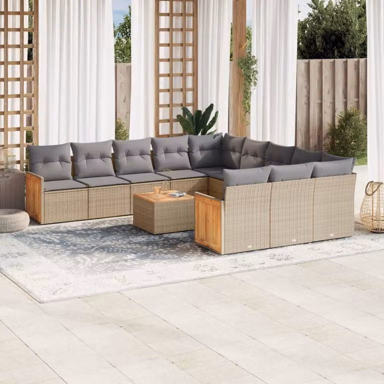 vidaXL Set Divano da Giardino a L 13 pz con Cuscini Beige e Grigio in Polyrattan e Acciaio
