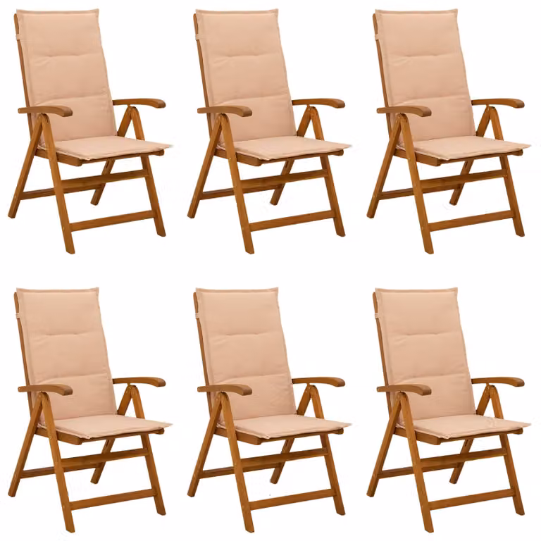 Set di 6 sedie da giardino reclinabili vidaXL in legno di acacia naturale con cuscini beige