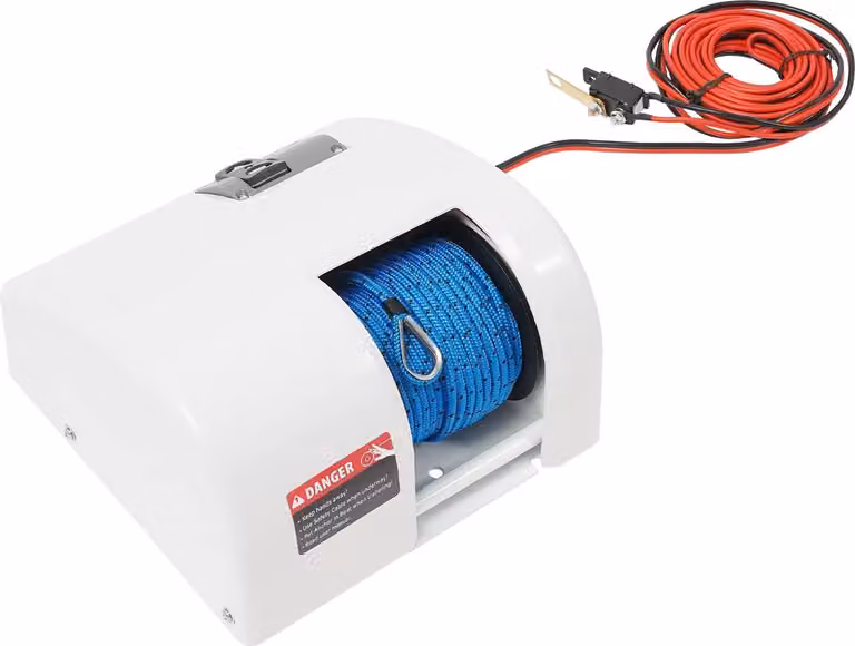 Avvolgitori elettrici per ancore per imbarcazioni - Avvolgitore per ancore a 12V con telecomando - Portata 50 metri - Adatto per ancore da 11,3 kg - Cavo di ancoraggio da 30 metri - Colore: bianco