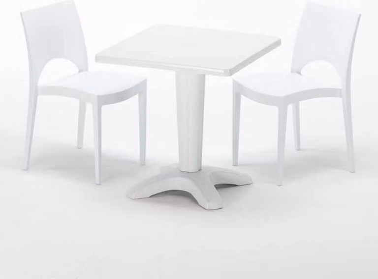 Tavolo quadrato bianco e 2 sedie in polipropilene colorato per interni Grand Soleil Paris Patio - Bianco