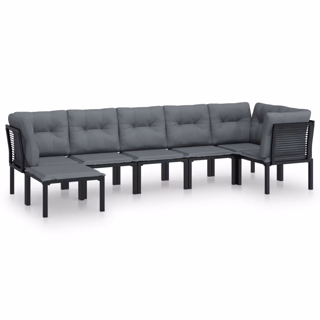 Set Salotto da Giardino 7 pz Nero e Grigio in Polyrattan