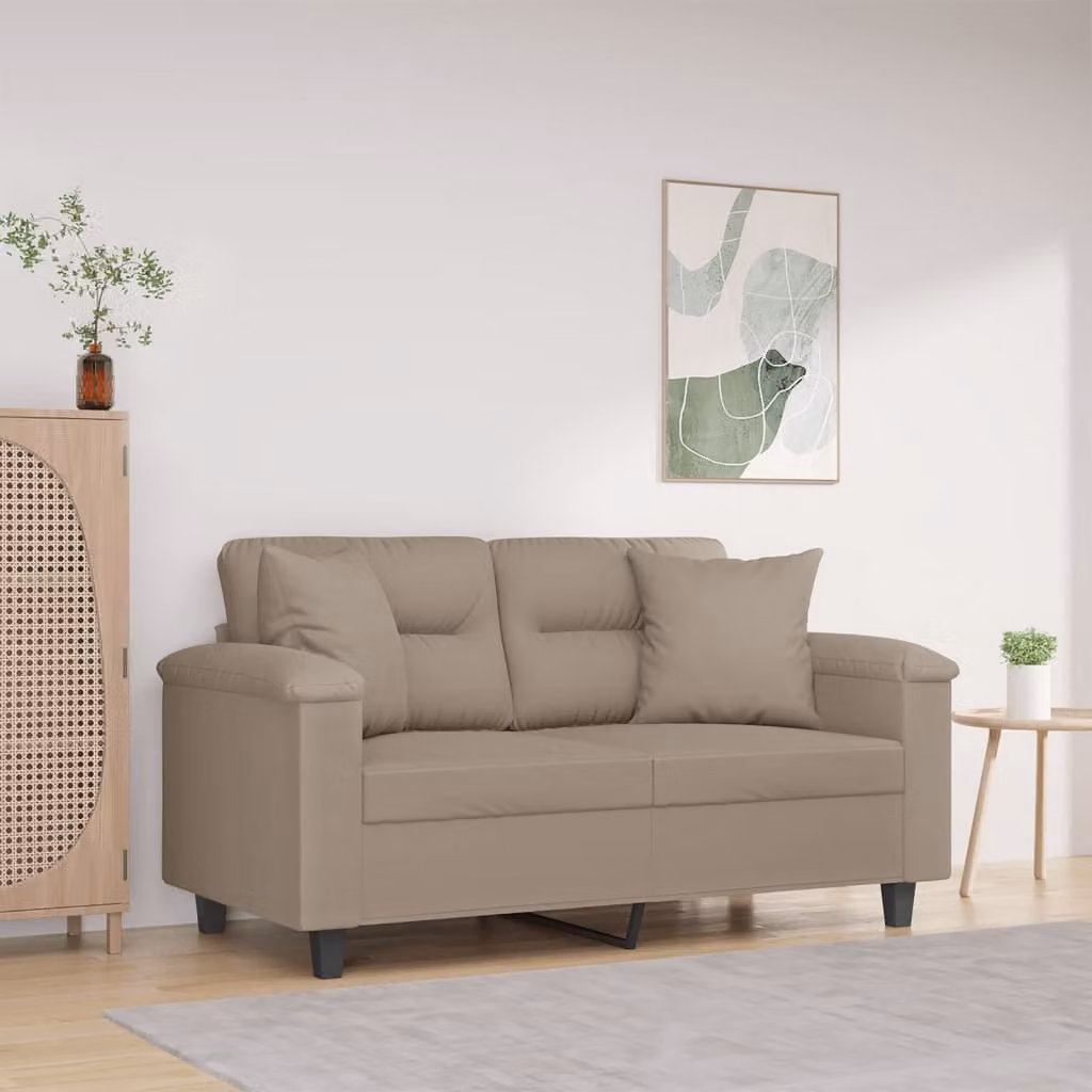 vidaXL Divano a 2 Posti Moderno in Microfibra con Cuscini, Colore Grigio/Beige, L: 150 cm, P: 80 cm, H: 77 cm – 1