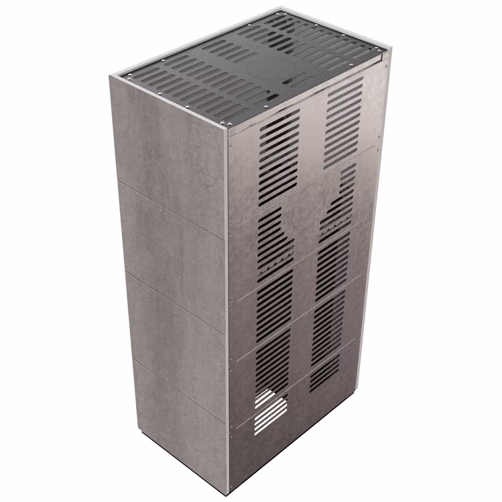 Kit camino KRATKI FLOKI BOX 8 kW Ø 160 Quarzo sinterizzato NATURALI PIETRA DI SAVOIA GRIGIA BOCCIARDATA rivestimento nero