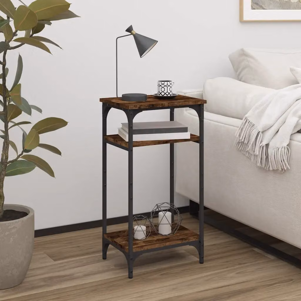 Tavolino da soggiorno vidaXL in legno e metallo color rovere fumo, L/P/H: 40 x 30 x 75 cm
