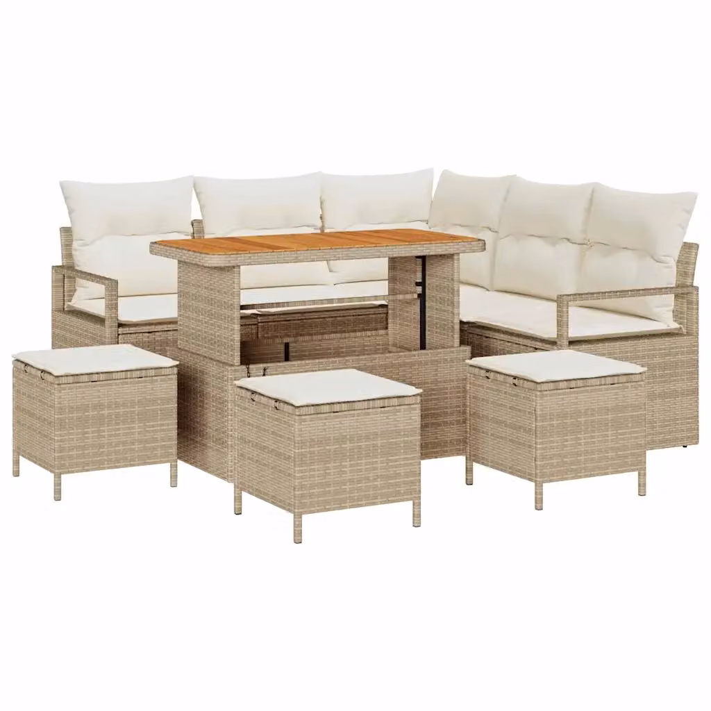 Set Divano da Giardino vidaXL a L con 9 Pezzi, Beige e Bianco, con Cuscini e Tavolino da Caffè – 2