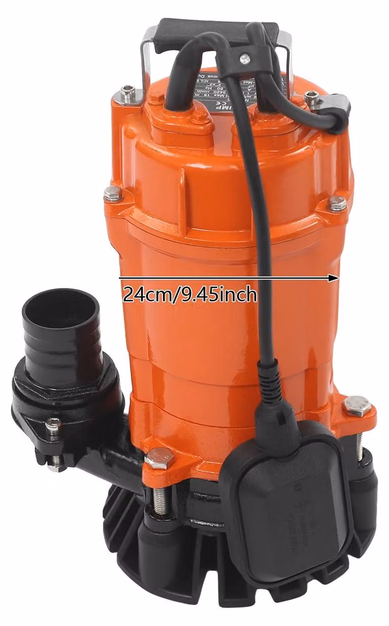 Pompa sommergibile per acque reflue, potenza 750 Watt, elevata portata, colore arancione