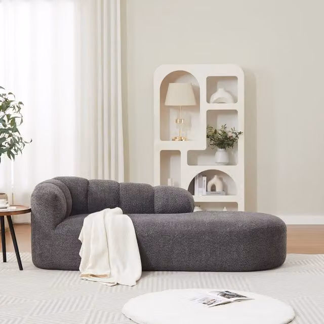 Chaise longue WISHDOR in tessuto antracite con design moderno e schienale ondulato L: 100 cm, P: 35 cm, H: 35 cm