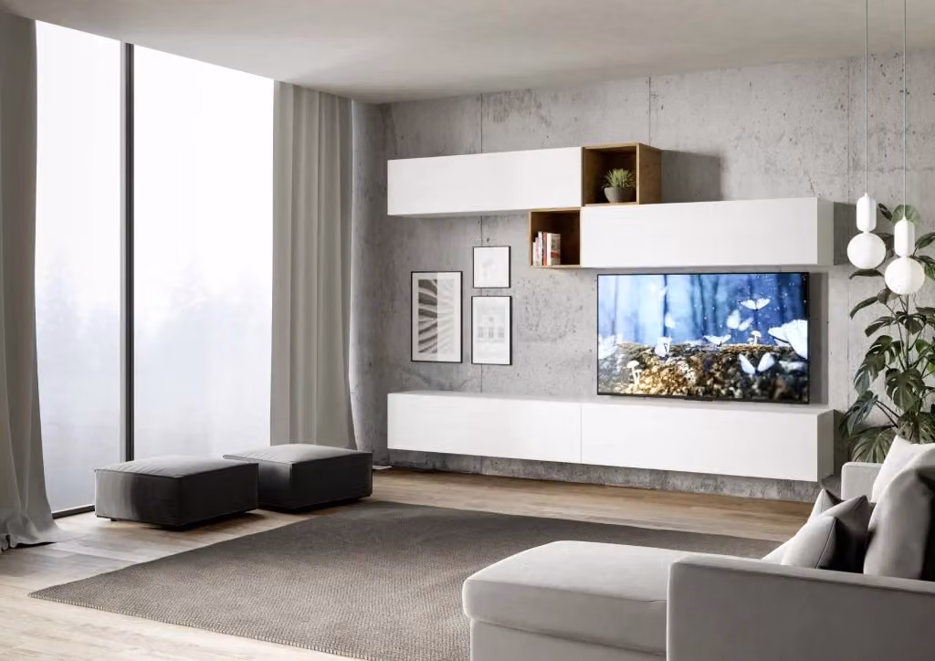 Composizione parete soggiorno moderna Itamoby A110 bianca opaca L: 308 cm, P: 39,2 cm, H: 40 cm – 2