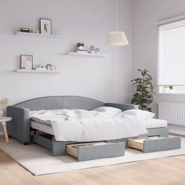 Divano Letto Estraibile con Cassetti vidaXL in Tessuto Grigio Moderno L/P/H: 223 x 100 x 75 cm