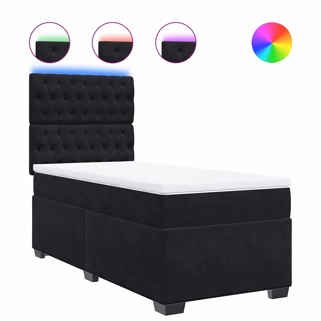Letto Ibrido vidaXL in Velluto Nero e Bianco con Illuminazione Sotto il Letto e Porta di Ricarica USB L/P: 100 x 200 cm – 2