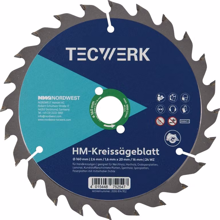 Lama circolare manuale Auen - 190 mm, 16 denti, foro 30 mm, larghezza di taglio 2,0 mm