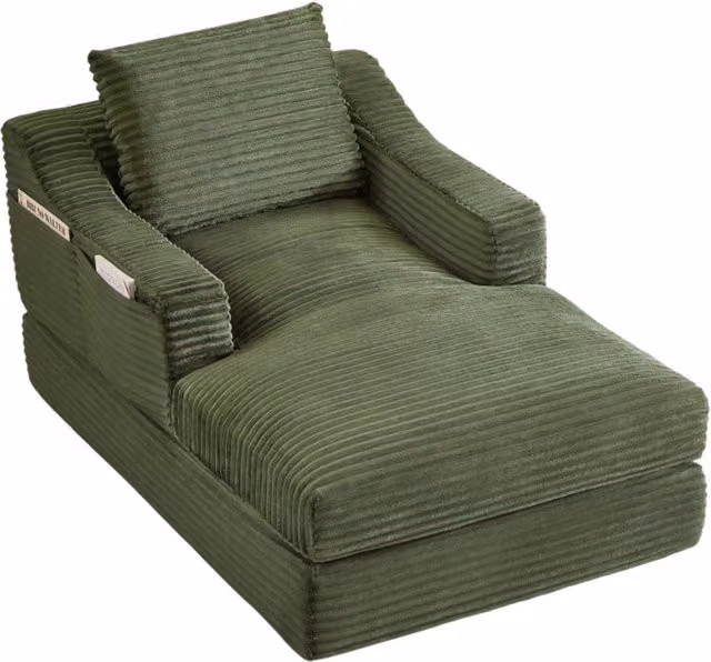Poltrona Lounge Singola in Velluto a Coste, Design Minimalista con Doppio Strato e Funzione Letto