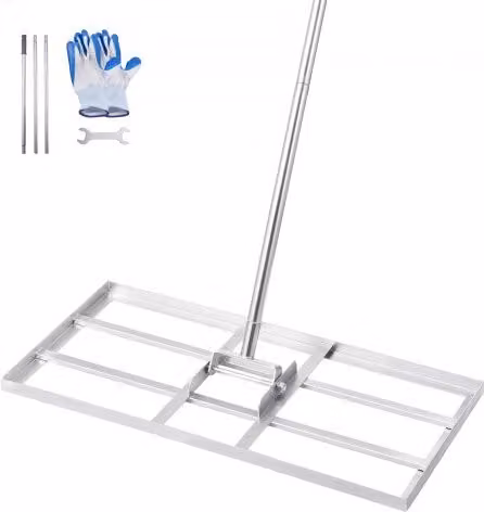 Rastrello Livellatore per Prato VEVOR in Acciaio al Carbonio Antiruggine con Manico da 2130 mm e Piastra di Base da 254 x 1219 mm, Colore Argento