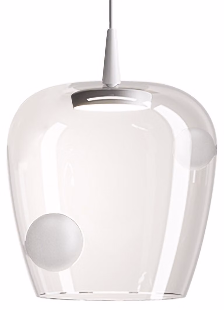 Zafferano Lampada a sospensione Bilia LED 8W Bianco Sabbiato, diametro 27 cm, design moderno in vetro borosilicato soffiato a bocca di alta qualità