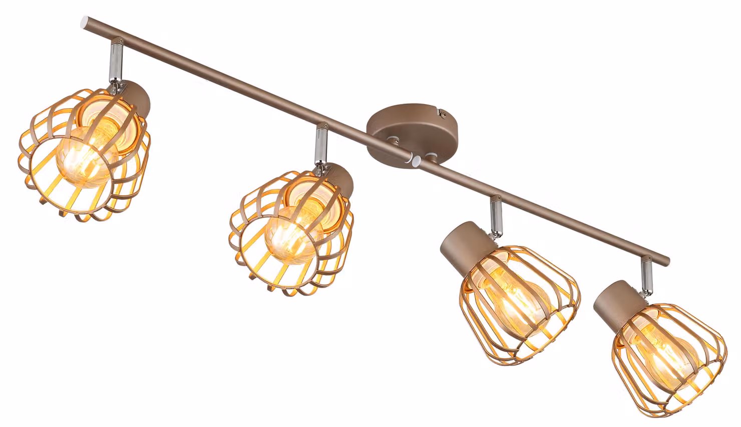 Lampada da soffitto OLIN, a 4 luci, marrone, faretti, L 80 cm, metallo
