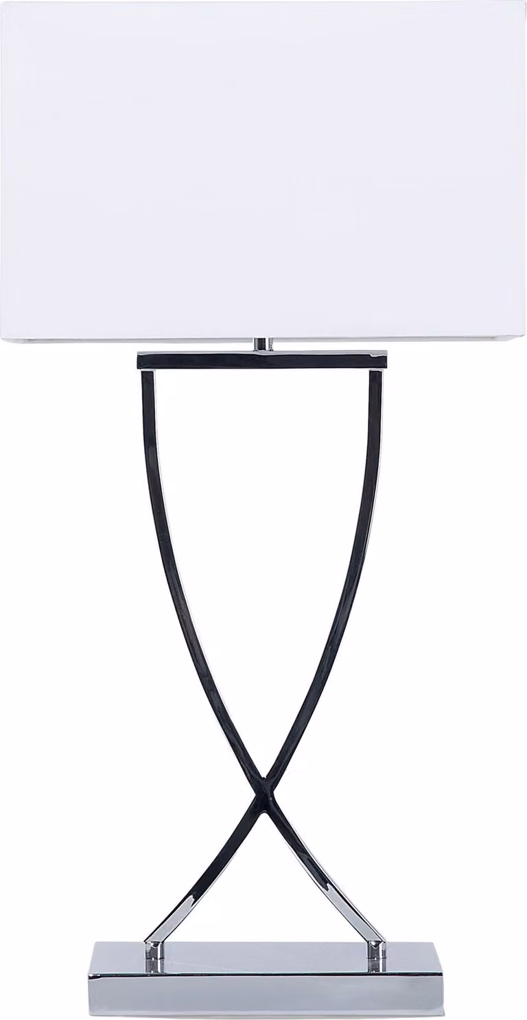 BELIANI Lampada da tavolo base in metallo argentato paralume in tessuto bianco cavo lungo con interruttore moderno minimalista