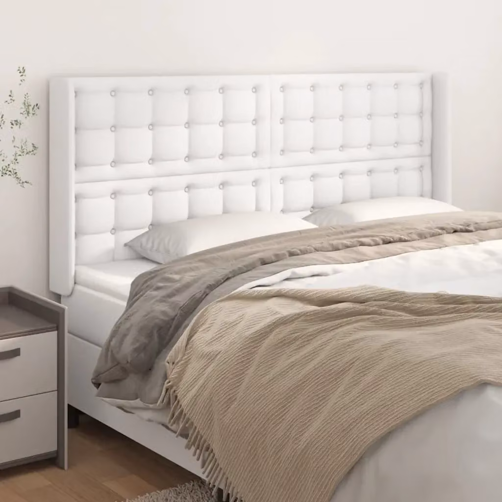 Testata ad orecchio in similpelle bianca per camera da letto L: 163 cm, P: 16 cm, H: 118-128 cm – 2