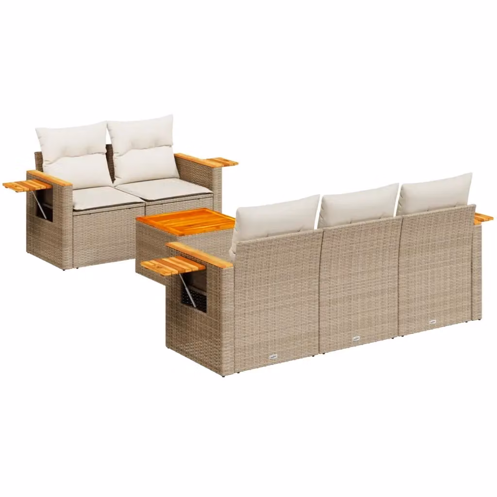 Set Divano da Giardino 6 pz vidaXL in Polyrattan Beige con Cuscini e Tavolino da Esterno – 2