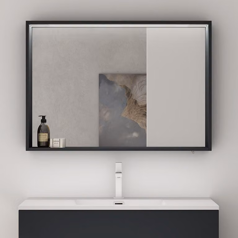 doporro Armadietto a Specchio con Luce 100x12x70cm, Specchio da Parete con Luce LED e Ripiano in Legno Antracite opaco Spiegelschrank-01