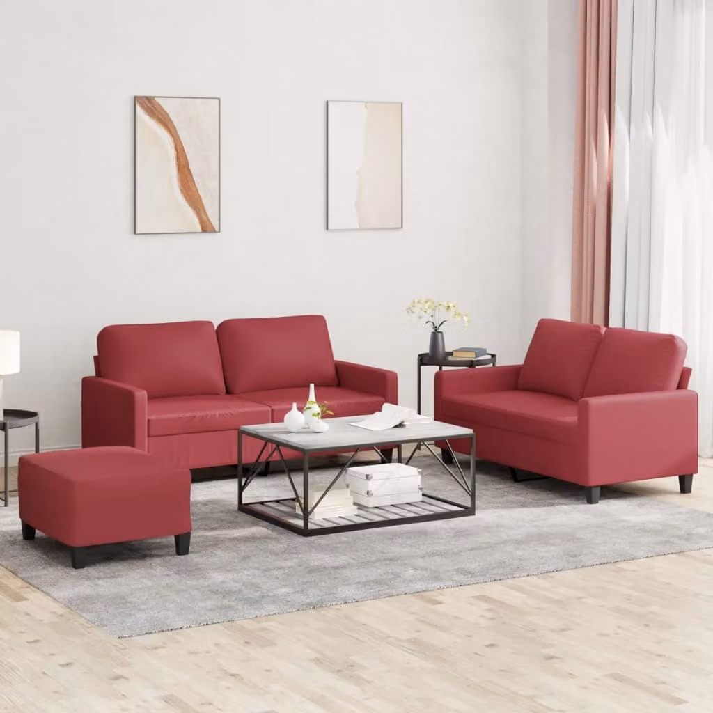 Maison Exclusive - Set divano a 3 pezzi con cuscini in ecopelle color bordeaux