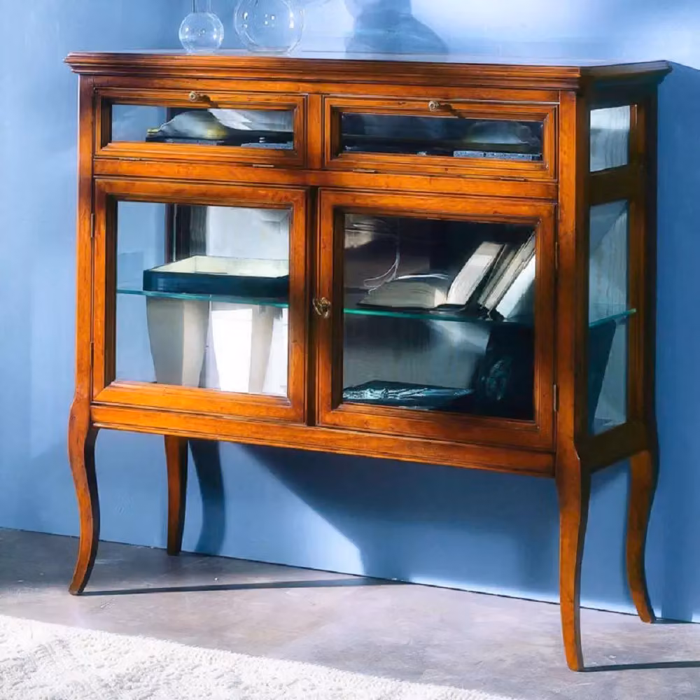 Vetrina classica in legno con 2 porte e 2 ribalte finitura bassano Mobili 2G L: 100 cm, P: 38 cm, H: 95 cm – 2