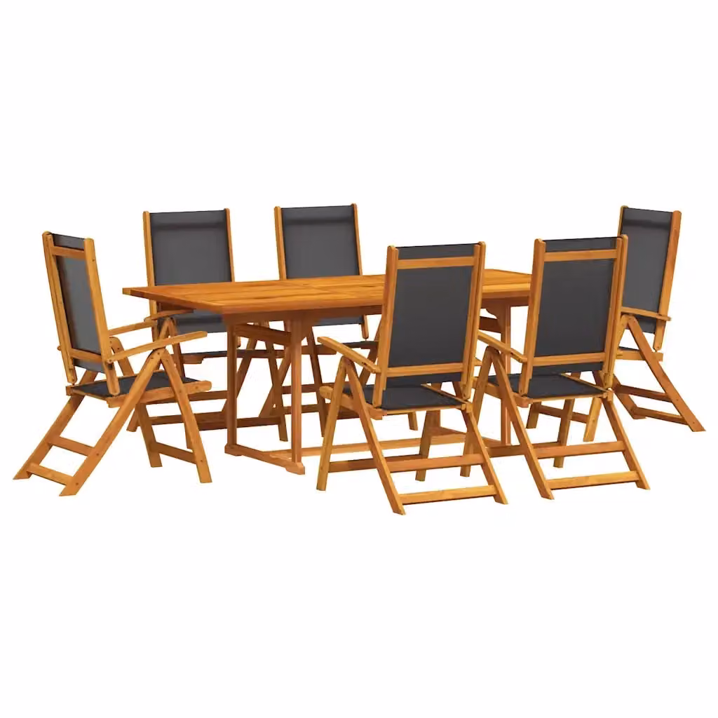 Set Pranzo da Giardino vidaXL in Legno di Acacia e Textilene, 7 Pezzi, Marrone e Nero – 2