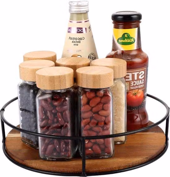Famanu, 2 piatti girevoli "Lazy Susan" in legno, diametro 22 cm, ideali per la cucina. Antiscivolo, girevoli, perfetti come piatto di servizio, per spezie o come organizer per armadi. Prodotto di alta qualità