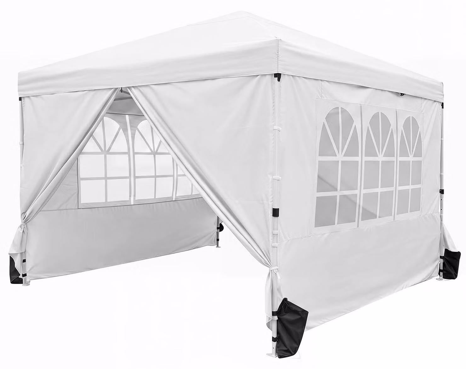 Gazebo COSTWAY 3 x 3 m, gazebo per feste regolabile in altezza, gazebo da giardino resistente all'inverno con 4 pareti laterali rimovibili, sacchi di sabbia e borsa con rotelle, bianco