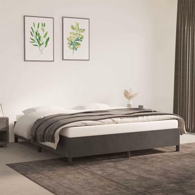vidaXL Giroletto imbottito in velluto Grigio con doghe in legno L/P/H: 203 x 160 x 140 cm