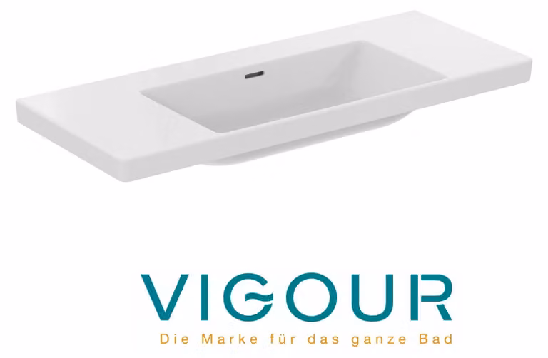 VIGOUR derby V3 Lavabo da incasso 120x48 cm con ripiani laterali senza foro rubinetto con troppopieno PflegetectPlus, bianco