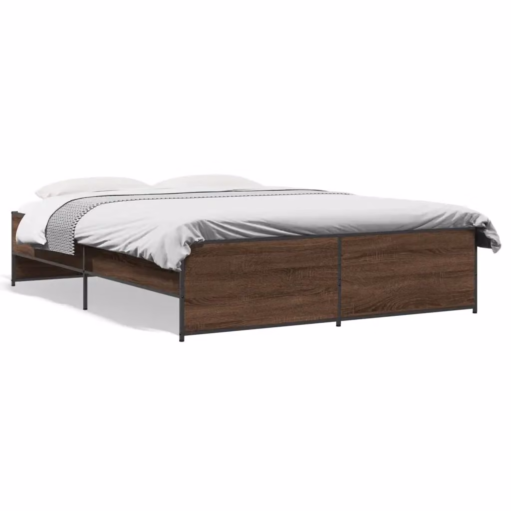 Letto Giroletto vidaXL in Legno e Metallo Colore Rovere Marrone L: 150 cm, P: 200 cm – 2