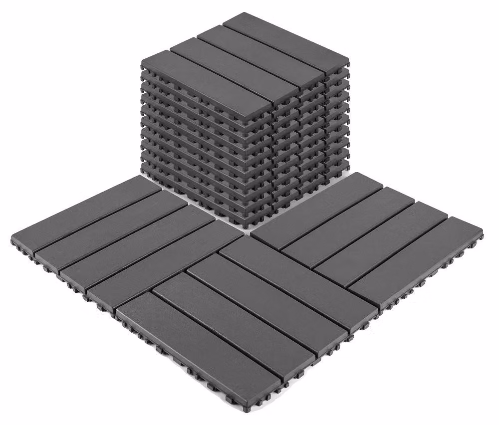 Pavimentazione per terrazza componibile, materiale resistente, facile da installare, colore grigio scuro, confezione da 44 pezzi