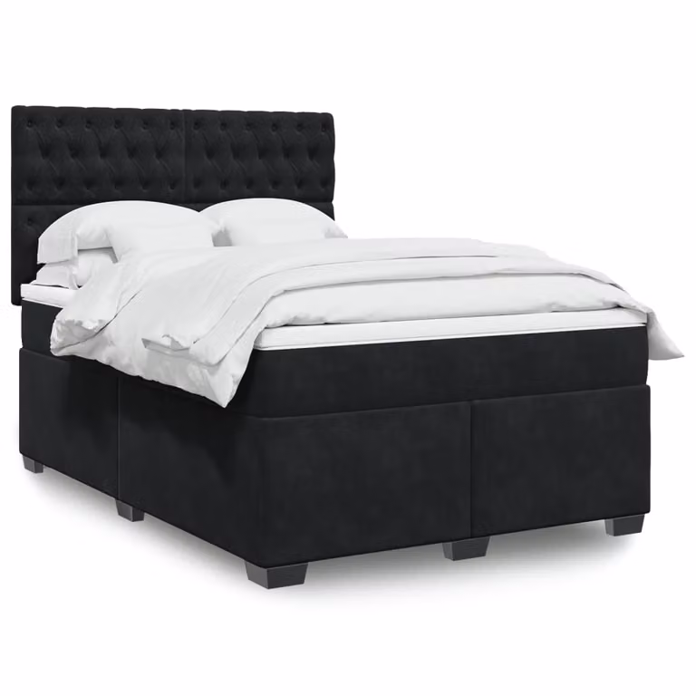vidaXL Giroletto a Molle con Materasso Ibrido in Velluto Nero L/P/H: 160 x 200 cm