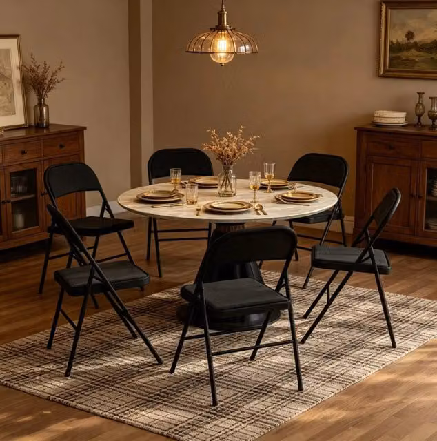 Set di 6 sedie pieghevoli 45x46x78 cm in acciaio e poliestere nere -