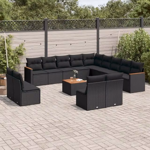 Set di divani da giardino VIDAXL a forma di U in polyrattan nero con 14 pezzi e cuscini inclusi