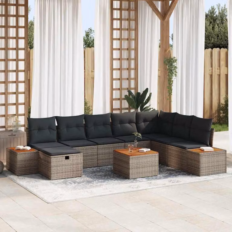 Maison Exclusive - Set da giardino composto da 9 pezzi, divano, colore grigio, realizzato in rattan sintetico