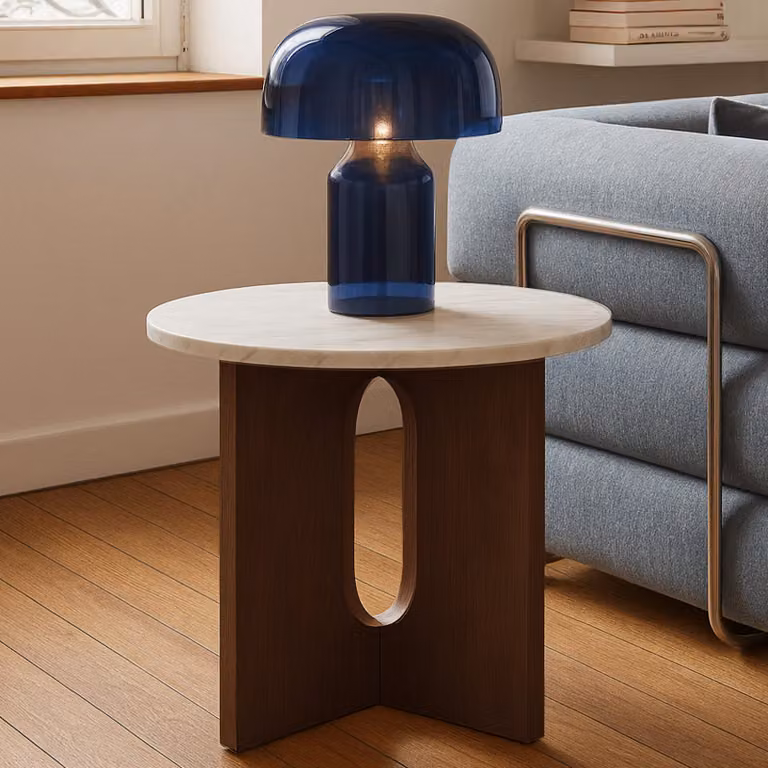 Tavolino da caffè rotondo moderno 50 cm legno scuro effetto marmo - Oviala Klery