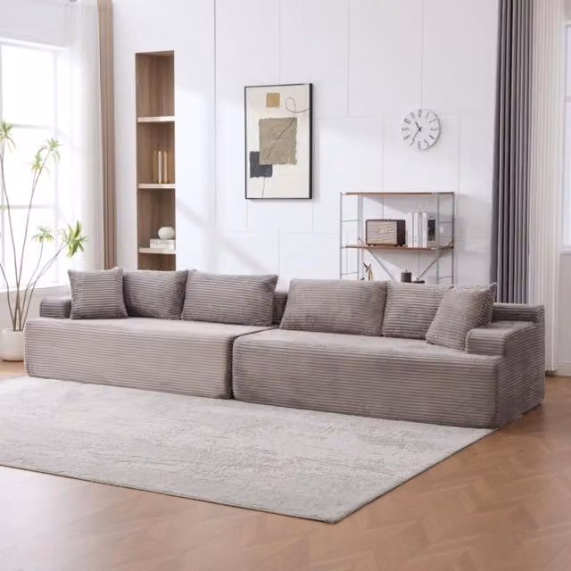 Divano modulare a L da 6 posti in tessuto grigio con schiuma ad alta elasticità e base antiscivolo