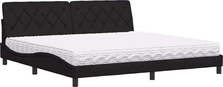Letto con Materasso Nero 200x200 cm in Tessuto